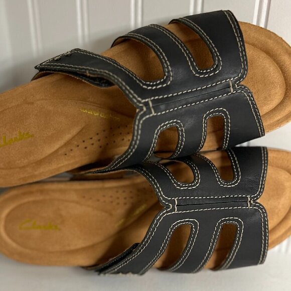 Clark's Wide Width Yacht Coral Leather Comfort Sandal Size 11W - Picture 4 of 7